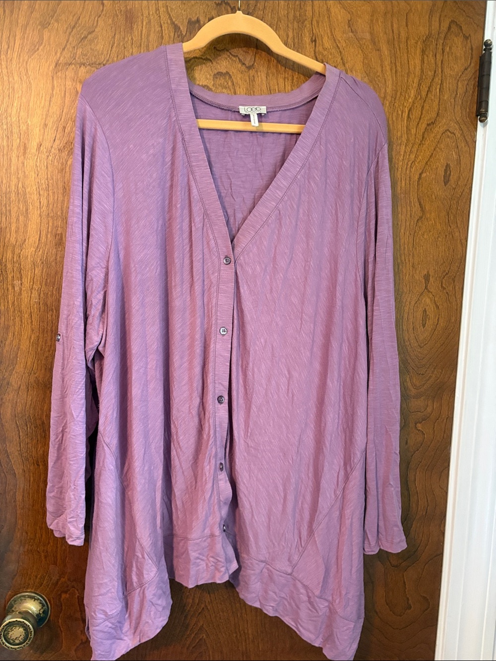Eileen Fisher Dusty Lavender Button-Down V-Neck Top